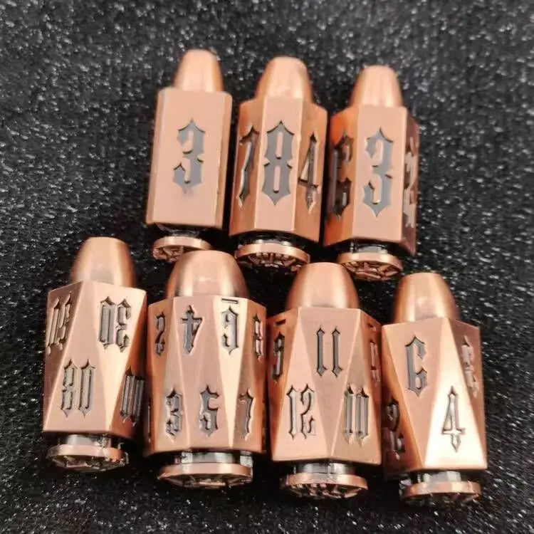 Metal Bullet Dice 7pcs Set D100 D20 D6 D4