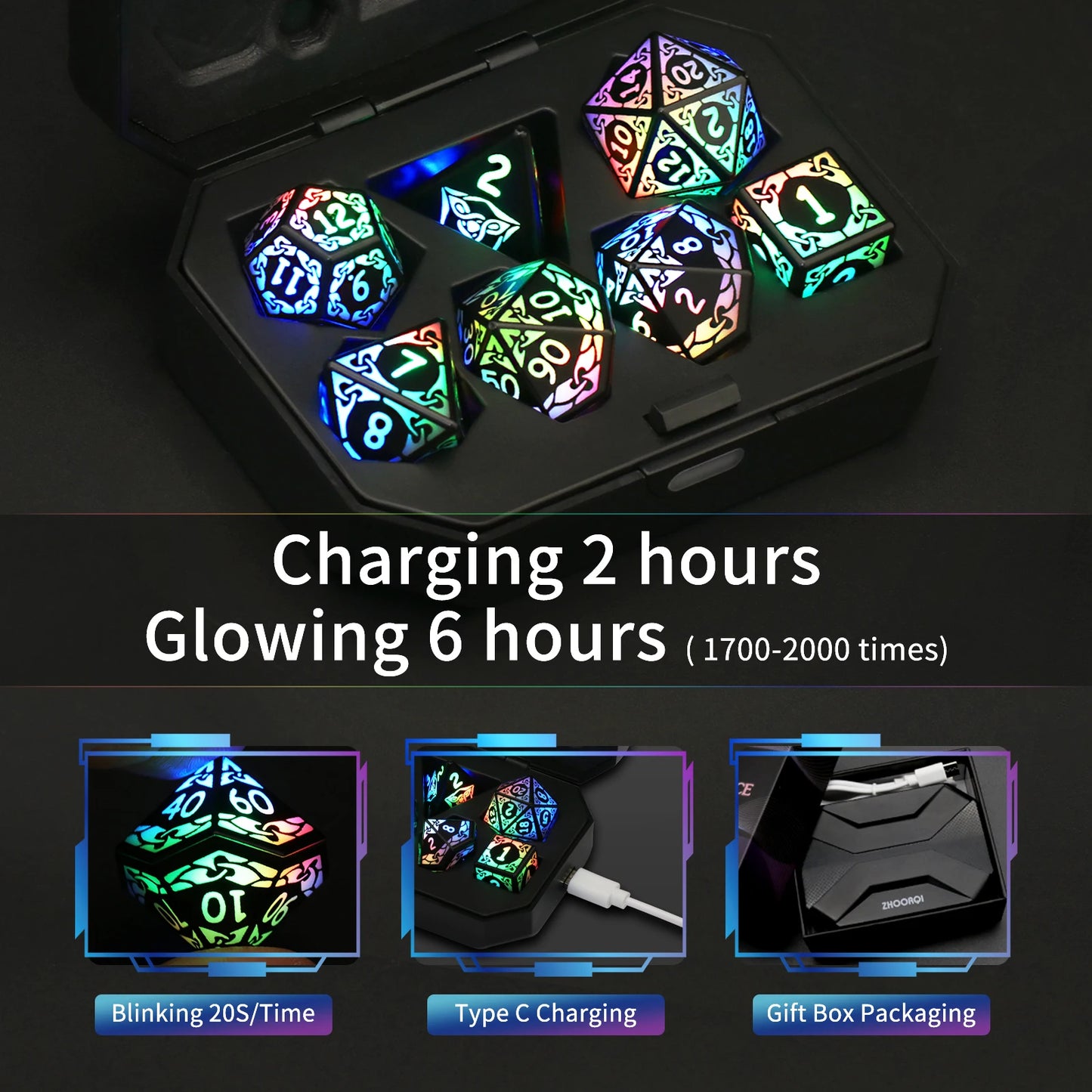 7pc Colorful Rechargeable Dice Set