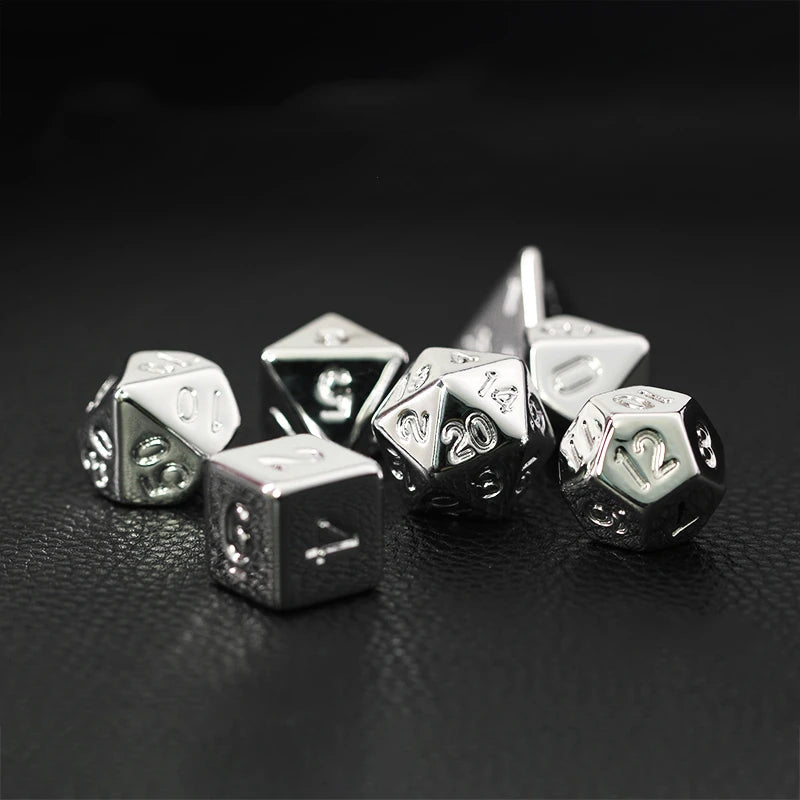 7 Pcs Silver Plating Dice Set  D4 D6 D8 D10 D% D12 D20