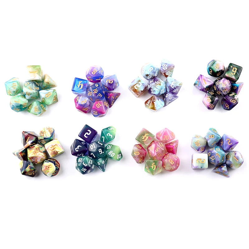 7-Dice  D4 D6 D8 D10 D% D12 D20 
Gold Sparkle