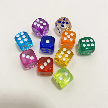 10Pieces/Lot 12mm Transparent Acrylic 6 Sided D6 Point Dice With Round angle Dice For Club/Party/Family Board Games