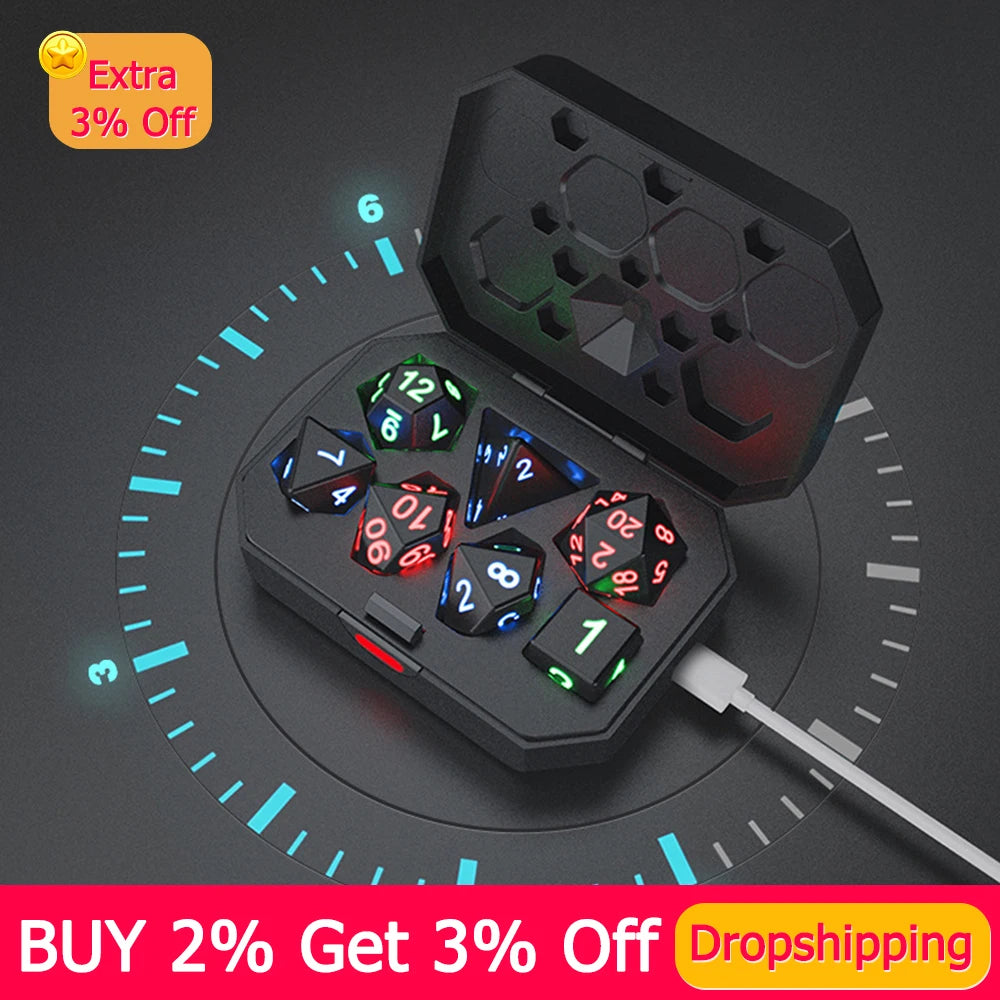 7Pcs Light Up Rechargeable Dice Set