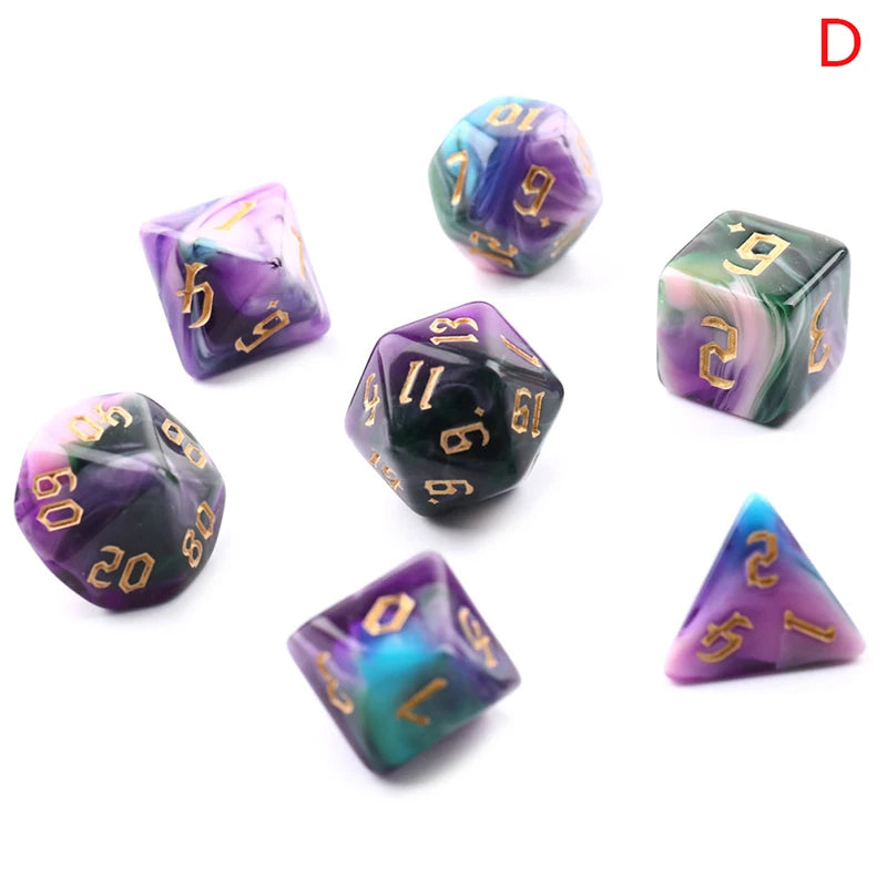 7-Dice  D4 D6 D8 D10 D% D12 D20 
Gold Sparkle