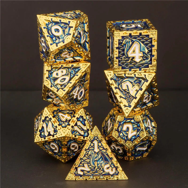 Metal 7 pcs DND Dice Set Dice D20 D12 D10 D8 D6 D4