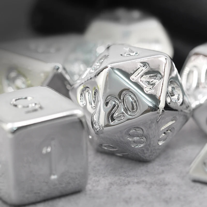 7 Pcs Silver Plating Dice Set  D4 D6 D8 D10 D% D12 D20