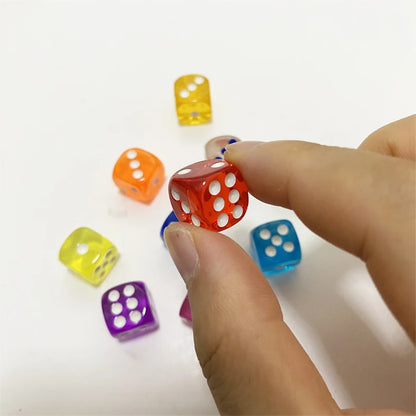 10Pieces/Lot 12mm Transparent Acrylic 6 Sided D6 Point Dice With Round angle Dice For Club/Party/Family Board Games