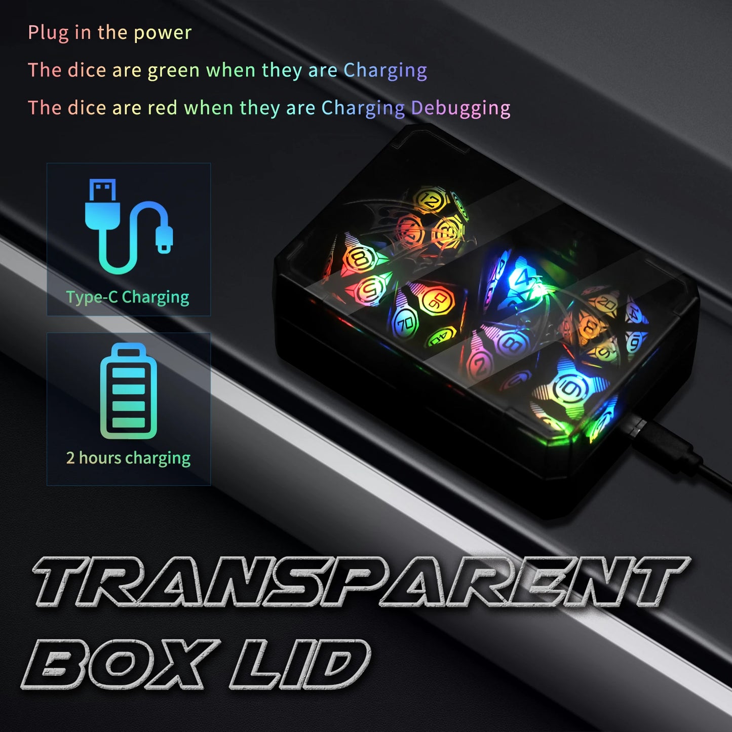 7 PCS LED Electronic  Magnetic Charging Dice with Charging Box,