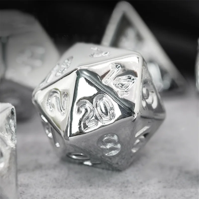 7 Pcs Silver Plating Dice Set  D4 D6 D8 D10 D% D12 D20